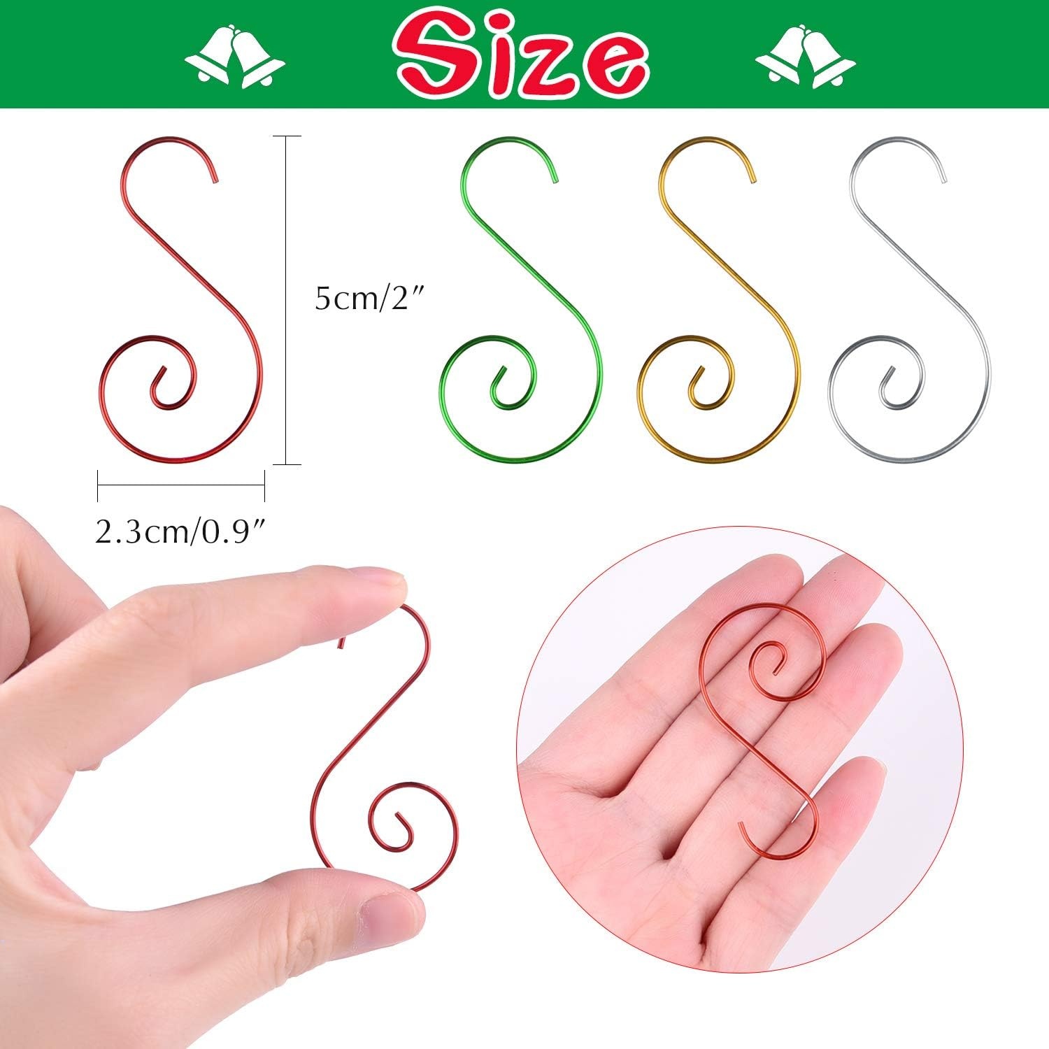 image:imageFEPITO 120 Pcs Christmas Ornament Hooks Stainless Steel Hangers Perfect for Art Craft Tree Decorations 4 Colors