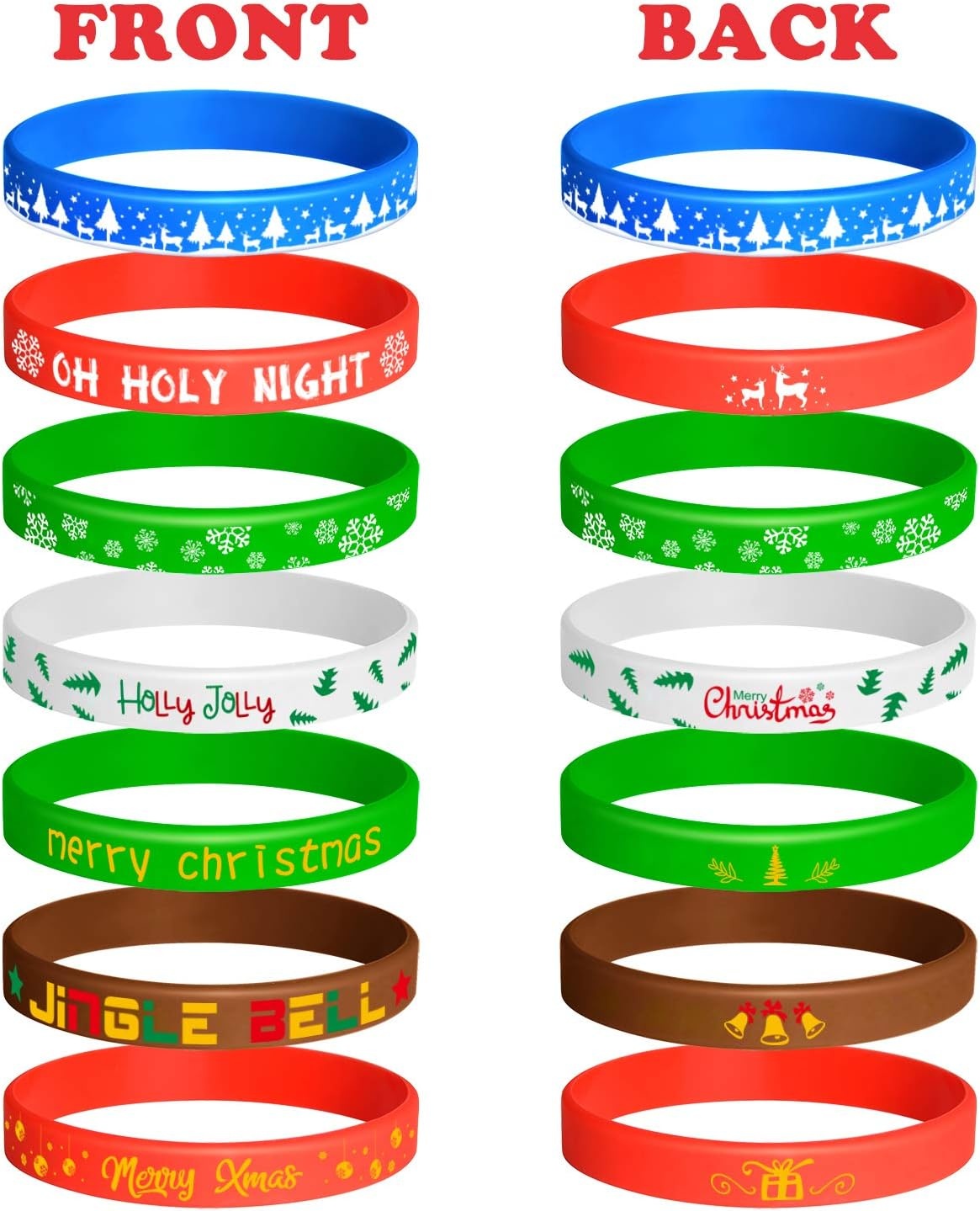 image:imageFEPITO 35 Pieces Christmas Wristband Silicone Wristbands Rubber Band for Christmas Party Decoration 7 Merry Xmas Patterns5 Colors  42pcs