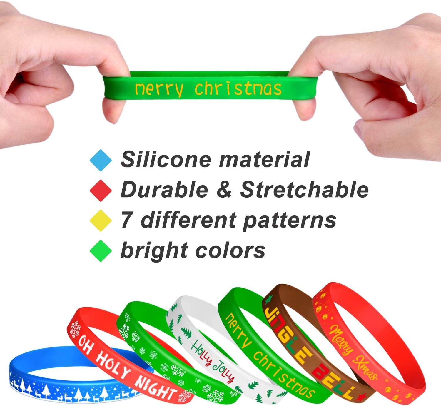 image:imageFEPITO 35 Pieces Christmas Wristband Silicone Wristbands Rubber Band for Christmas Party Decoration 7 Merry Xmas Patterns5 Colors  42pcs