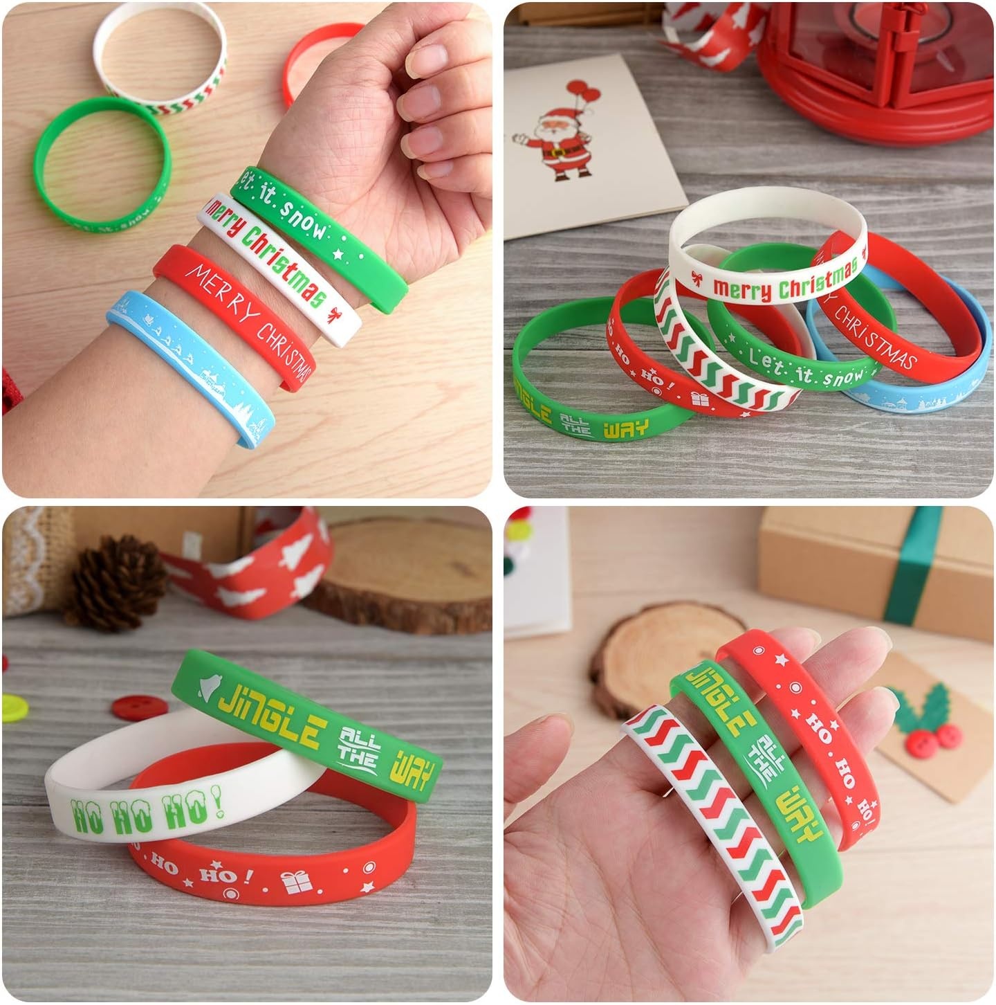 image:imageFEPITO 35 Pieces Christmas Wristband Silicone Wristbands Rubber Band for Christmas Party Decoration 7 Merry Xmas Patterns7 colors  35pcs