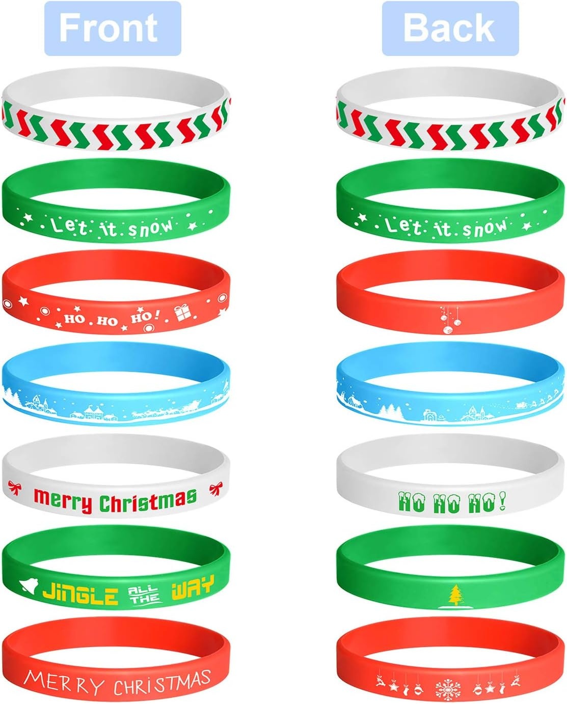 image:imageFEPITO 35 Pieces Christmas Wristband Silicone Wristbands Rubber Band for Christmas Party Decoration 7 Merry Xmas Patterns7 colors  35pcs