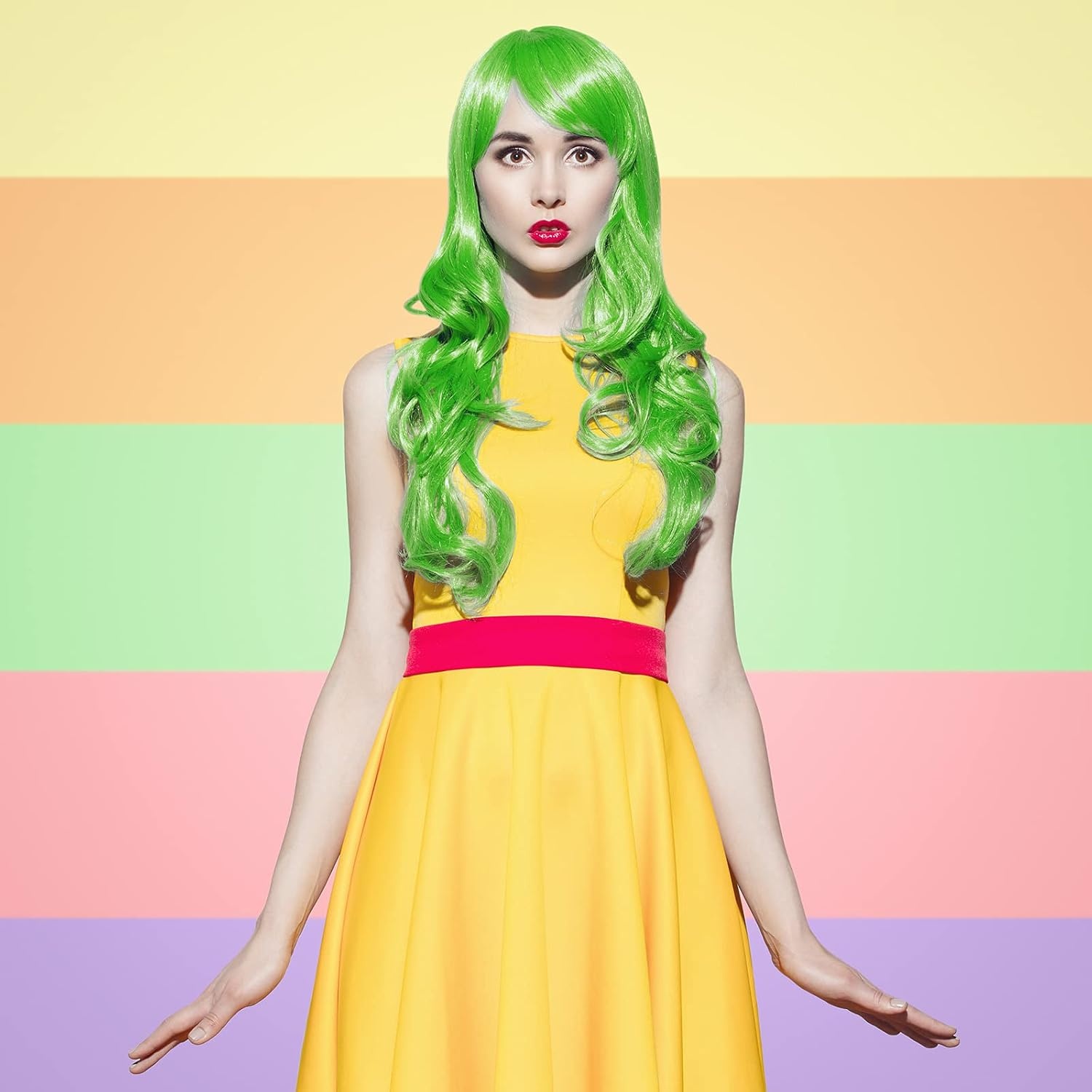 image:imageKUUQA 7 Pieces Colorful Long Curly Wigs Long Colorful Hair Wig Wavy Hair Wigs Curly Cosplay Costume Wig for Women Party Dcor