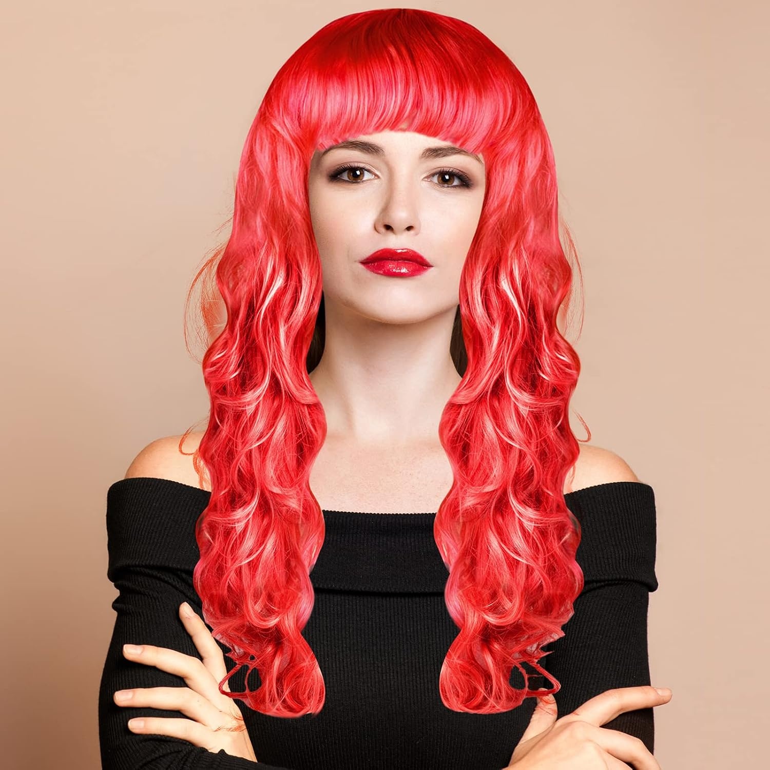 image:imageKUUQA 7 Pieces Colorful Long Curly Wigs Long Colorful Hair Wig Wavy Hair Wigs Curly Cosplay Costume Wig for Women Party Dcor