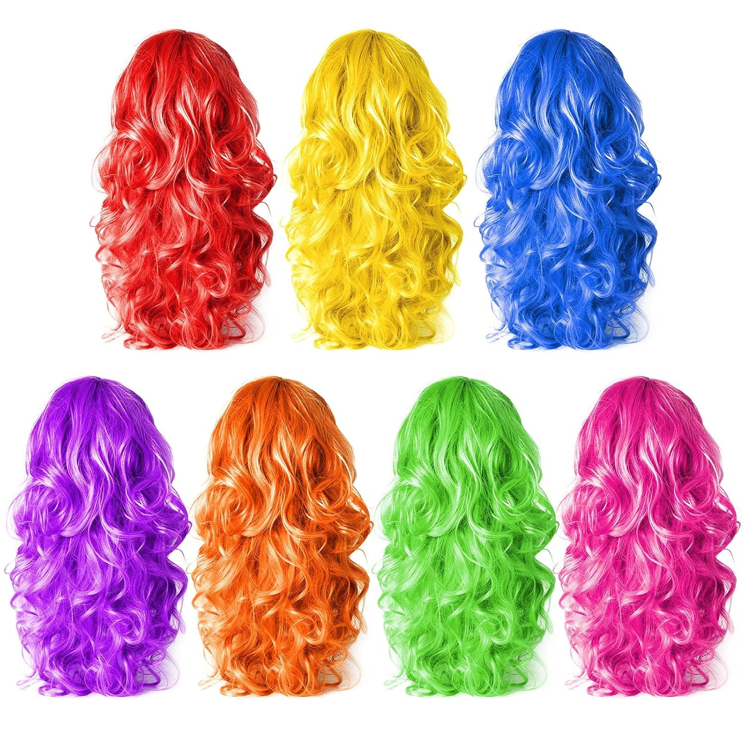 image:imageKUUQA 7 Pieces Colorful Long Curly Wigs Long Colorful Hair Wig Wavy Hair Wigs Curly Cosplay Costume Wig for Women Party Dcor