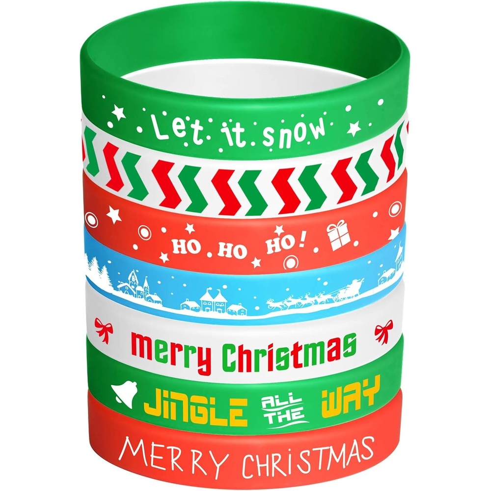 image:imageFEPITO 35 Pieces Christmas Wristband Silicone Wristbands Rubber Band for Christmas Party Decoration 7 Merry Xmas Patterns7 colors  35pcs