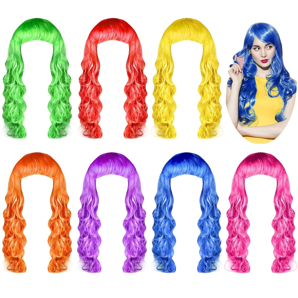 image:imageKUUQA 7 Pieces Colorful Long Curly Wigs Long Colorful Hair Wig Wavy Hair Wigs Curly Cosplay Costume Wig for Women Party Dcor