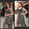 image:imageFEPITO 1920s Flapper Dresses for Women Fringed Sequin Great Gatsby Dress for Women with 20s Accessories Roaring 20s CostumePure Black Gold