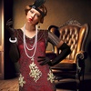 image:imageFEPITO 1920s V Neck Sequin Beaded Fringed Dress with 20s Accessories SetRed