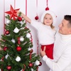 image:imageFEPITO 43 Inches Glitter Star Mini Christmas Tree Topper ShatterProof Small Christmas Tree Decoration Treetop for Holiday Ornament or Home DcorRed