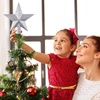 image:imageFEPITO 43 Inches Glitter Star Mini Christmas Tree Topper ShatterProof Small Christmas Tree Decoration Treetop for Holiday Ornament or Home DcorSilver