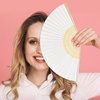 image:imageFEPITO 65 Pieces White Handheld Paper Fan Paper Folding Fans with Bamboos for Wedding Gift Party HomeWhite
