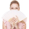 image:imageFEPITO 65 Pieces White Handheld Paper Fan Paper Folding Fans with Bamboos for Wedding Gift Party HomeWhite