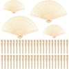 image:imageFEPITO 65 Pieces White Handheld Paper Fan Paper Folding Fans with Bamboos for Wedding Gift Party HomeWood Color