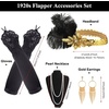 image:imageFEPITO 7 Pieces 1920s Flapper Great Gatsby Accessories Set Fashion Roaring 20s Theme Set with Headband Headpiece Long Black Gloves Necklace Earrings for WomenSet A