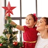 image:imageFEPITO Glitter Star Mini Christmas Tree Topper ShatterProof Small Christmas Tree Decoration Treetop for Holiday Ornament or Home Dcor Silver 43 inchesRed