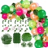 image:imageFEPITO 124Pcs Tropical Balloons Garland Kit  Pink Green Balloon Arch With Palm Leaves Tape Strip Dot Glue and Tying Tool for Party Decor Birthday Supplies