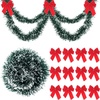 image:imageFEPITO 12m39ft Christmas Pine Garland Artificial Pine Wreath Xmas Decorations with 24 Pcs Holiday Red Christmas Wreath Bows Christmas Greenery Garland for Indoor Outdoor Holiday Home Decor