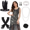 image:imageFEPITO 1920s Flapper Dresses for Women Fringed Sequin Great Gatsby Dress for Women with 20s Accessories Roaring 20s CostumePure Black Gold
