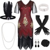 image:imageFEPITO 1920s V Neck Sequin Beaded Fringed Dress with 20s Accessories SetRed
