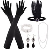image:imageFEPITO 8 Piece 1920s Flapper Great Gatsby Accessories Set Fashion Roaring 20s Theme with Headband Headpiece Long Black Gloves Necklace Earrings for Women