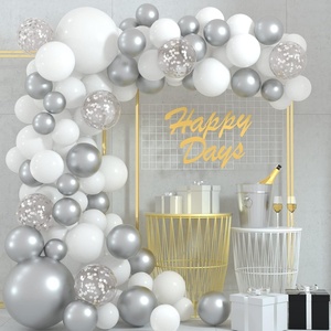 image:imageFEPITO 108 Pcs White Silver Balloon Garland Arch Kit 5 10 12 18 Inches Pastel White Silver Confetti Balloons for Birthday Wedding Bridal Showers Baby Shower Party Decorations