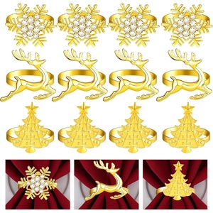 image:imageFEPITO 12Pcs Christmas Napkin Rings Set Trees amp Elk Designs Snowflake Holders for Winter Holiday Dinner Table Decorations Party SuppliesGold
