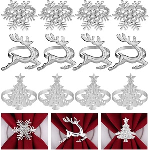 image:imageFEPITO 12Pcs Christmas Napkin Rings Set Trees amp Elk Designs Snowflake Holders for Winter Holiday Dinner Table Decorations Party SuppliesSilver