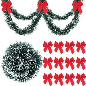 image:imageFEPITO 12m39ft Christmas Pine Garland Artificial Pine Wreath Xmas Decorations with 24 Pcs Holiday Red Christmas Wreath Bows Christmas Greenery Garland for Indoor Outdoor Holiday Home Decor