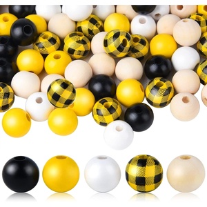 image:imageFEPITO 150 Pcs Plaid Wood Beads  16mm Buffalo Craft Beads for DIY Craft Supplies and Home DecorYellow