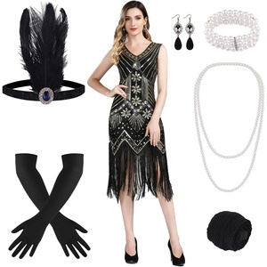 image:imageFEPITO 1920s Flapper Dresses for Women Fringed Sequin Great Gatsby Dress for Women with 20s Accessories Roaring 20s CostumeBlack and Goldstyle 2