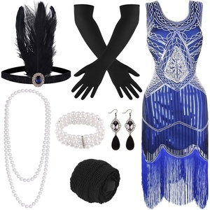 image:imageFEPITO 1920s Flapper Dresses for Women Fringed Sequin Great Gatsby Dress for Women with 20s Accessories Roaring 20s CostumeBlue