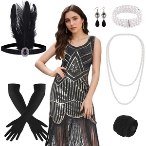 image:imageFEPITO 1920s Flapper Dresses for Women Fringed Sequin Great Gatsby Dress for Women with 20s Accessories Roaring 20s CostumePure Black Gold