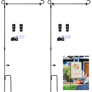 image:imageFEPITO 2 Pack Metal Garden Flag Stand Pole Holder With Stopper and AntiWind Clip for Outdoor Decorative Lawn Yard Flags