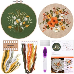 image:imageFEPITO 2 Sets Full Range Embroidery Starter Kit with Pattern and Instructions Cross Stitch Kit Includes 2 Pcs Embroidery Clothes with Floral Pattern 1 Pcs Plastic Embroidery Hoops 1 Pcs Scissor2 Sets Floral