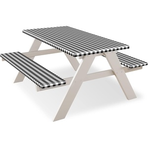image:imageFEPITO 3 Pcs Table Cover with Bench Covers 30 x 72 Inch Picnic Vinyl Picnic Table and Bench Fitted Tablecloth Cover BlackWhite Plaid for Outdoor BBQ Holiday Party Camping
