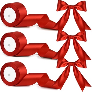 image:imageFEPITO 3 Rolls Wide Christmas Ribbons 2 Inch Red Satin Ribbon for Christmas Wedding Wrapping Crafts DecorRed