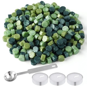 image:imageFEPITO 300 Pcs Octagon Sealing Wax Beads Sticks with 3 Pcs Tea Candles and 1 Piece Wax Melting Spoon for Wax Stamp Sealing Wine RedGreen Mix