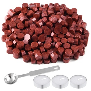 image:imageFEPITO 300 Pcs Octagon Sealing Wax Beads Sticks with 3 Pcs Tea Candles and 1 Piece Wax Melting Spoon for Wax Stamp Sealing Wine RedWine Red
