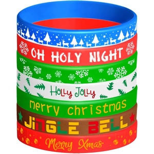 image:imageFEPITO 35 Pieces Christmas Wristband Silicone Wristbands Rubber Band for Christmas Party Decoration 7 Merry Xmas Patterns5 Colors  42pcs