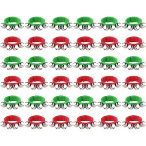 image:imageFEPITO 36 Pieces Christmas Band Wrist Bells Bracelets Jingle Bells Musical Ankle Bells Rhythm Instrument Percussion Christmas Party Decoration Favors mixed colorsDark Red and Green