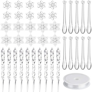 image:imageFEPITO 40 PCS Acrylic Christmas Decoration Set  Snowflake Icicles with Crystal Line Ornaments for Christmas Tree Hanging Decorations