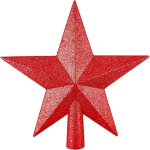 image:imageFEPITO 43 Inches Glitter Star Mini Christmas Tree Topper ShatterProof Small Christmas Tree Decoration Treetop for Holiday Ornament or Home DcorRed