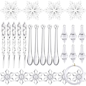 image:imageFEPITO 57 PCS Acrylic Snowflake Icicles Christmas Icicle Snowflake with Crystal Line Ornaments Set for Christmas Tree Decorations