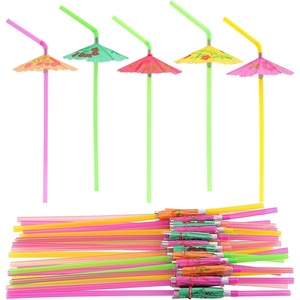 image:imageFEPITO 58 PCS Umbrella Drinking Straws ReusableParasol Bendy Reusable Drinking Straws for Hawaiian Beach Cocktail Luau Tropical Party Decorations Supplies