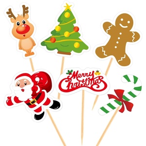 image:imageFEPITO 60 Pieces Christmas Cupcake Toppers Picks Merry Christmas Toothpick Flags for Cake Decorations Party Holiday Supplies