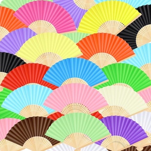 image:imageFEPITO 65 Pieces White Handheld Paper Fan Paper Folding Fans with Bamboos for Wedding Gift Party HomeMulti Color