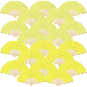 image:imageFEPITO 65 Pieces White Handheld Paper Fan Paper Folding Fans with Bamboos for Wedding Gift Party HomeYellow