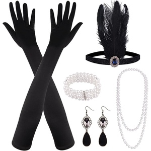 image:imageFEPITO 8 Piece 1920s Flapper Great Gatsby Accessories Set Fashion Roaring 20s Theme with Headband Headpiece Long Black Gloves Necklace Earrings for Women