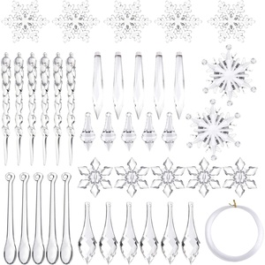 image:imageFEPITO 85 PCS Christmas Decoration Acrylic Snowflake Icicles Christmas Tree Icicle Snowflake with Crystal Line Ornaments Set for Christmas Party Decorations