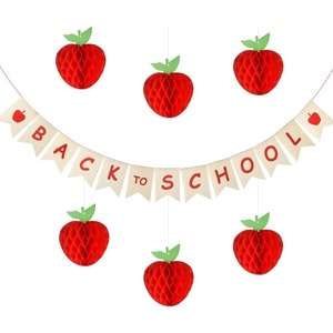 image:imageFEPITO Back to School Banner with Apple Sign and 6 Pack Honeycomb Tissue Paper Apple for First Day of School Back to School Party Decoration